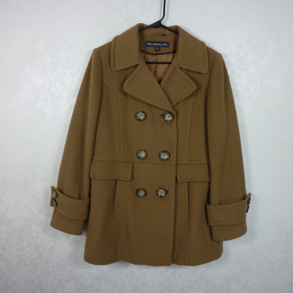 Kristen Blake Camel Dbl Breasted Wool Sz 12